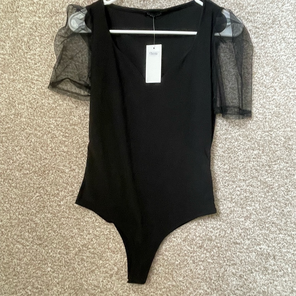Seduction Cherie Black One Piece Lingerie Mesh Sleeved Woman’s Small/Medium
